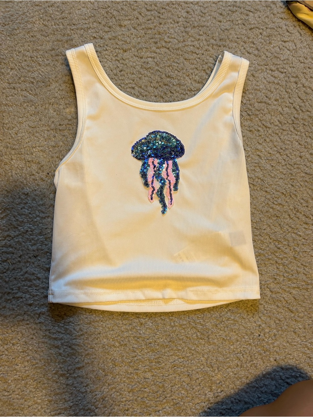 White Tank Top with Sequin Jellyfish